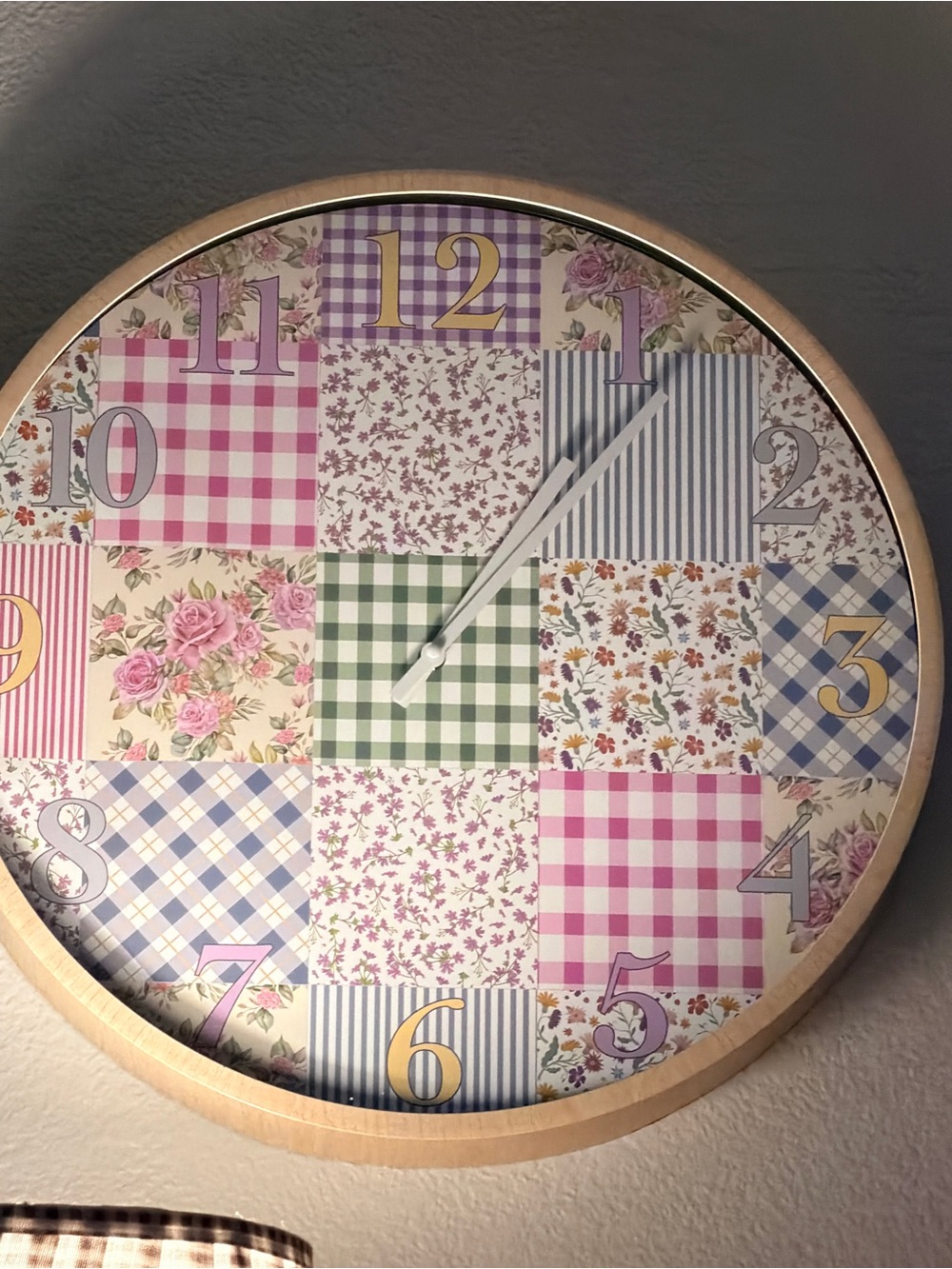 Floral Patchwork Wall Clock in Pink, Green, Blue
